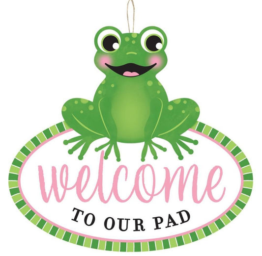 12"x11" Welcome to our Pad Frog Wreath Sign