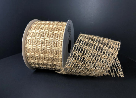 10 Yards - 2.5" Wired Natural Open Weave Stretchy Ribbon