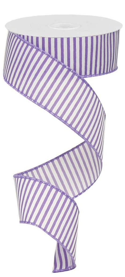 10 Yards - 1.5" Wired Purple and White Stripe Ribbon