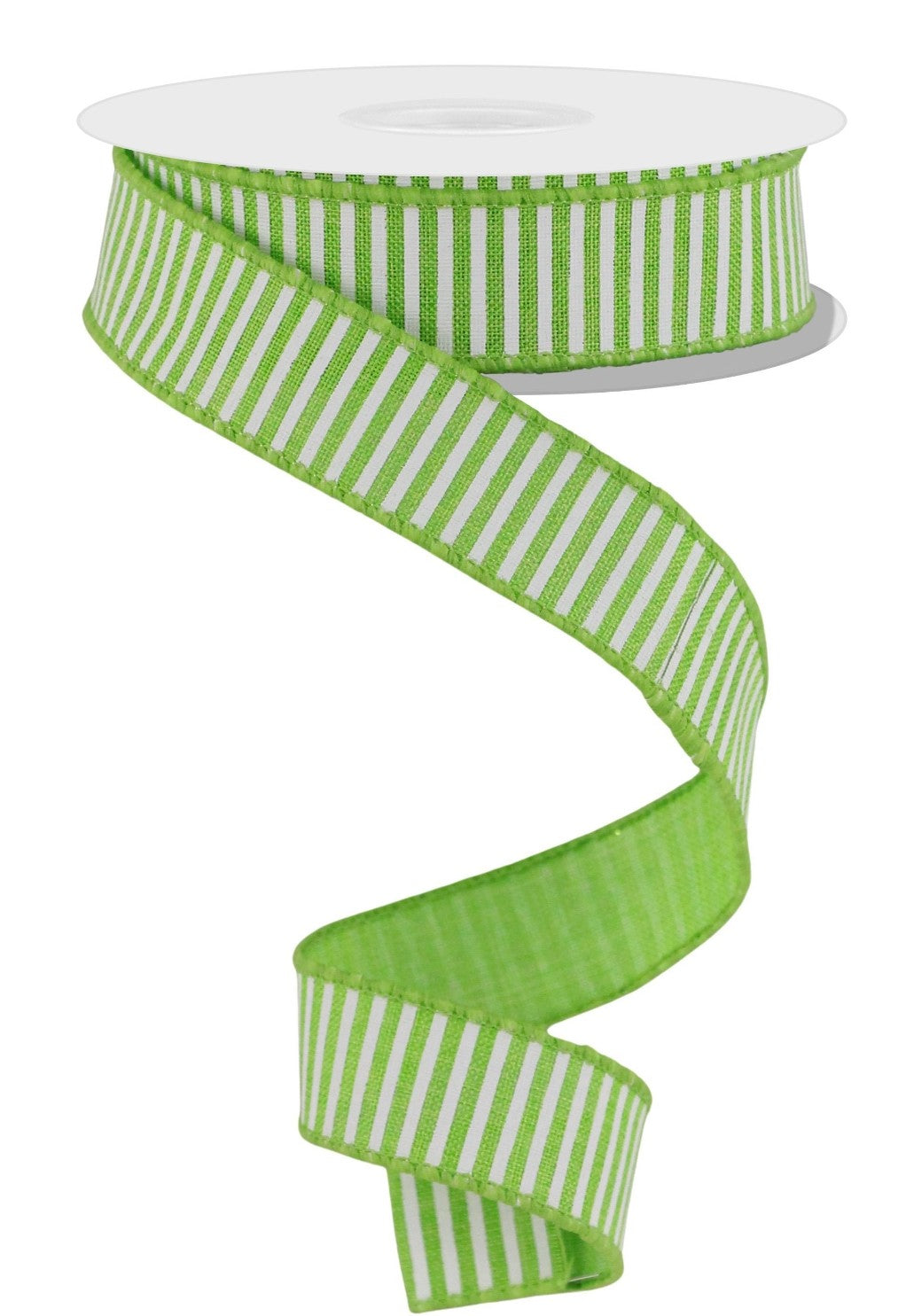 10 Yards - 7/8" Wired Lime Green and White Stripe Ribbon