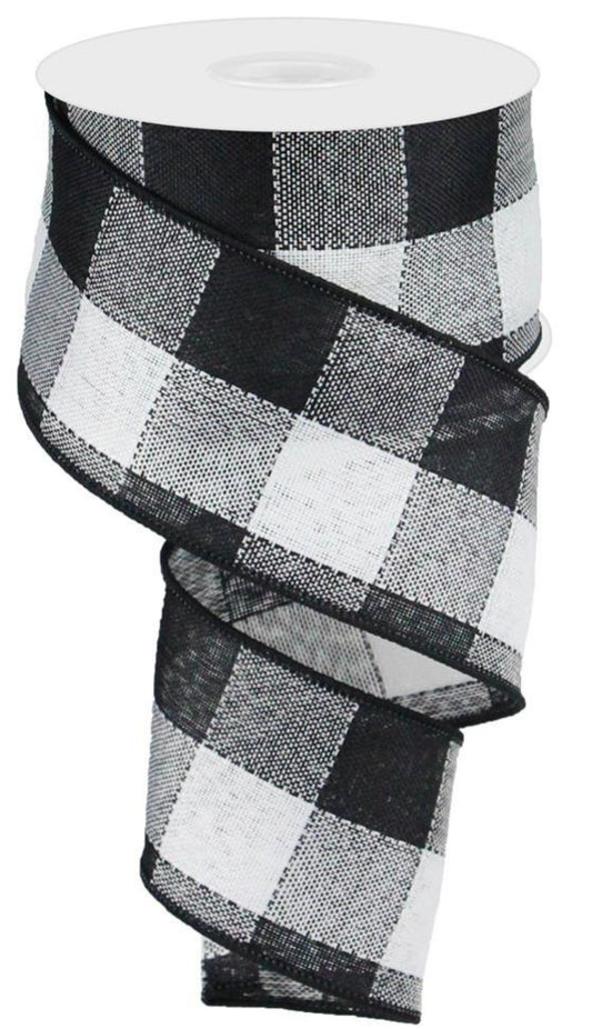 10 Yards - 2.5" Wired Black and White Check Ribbon