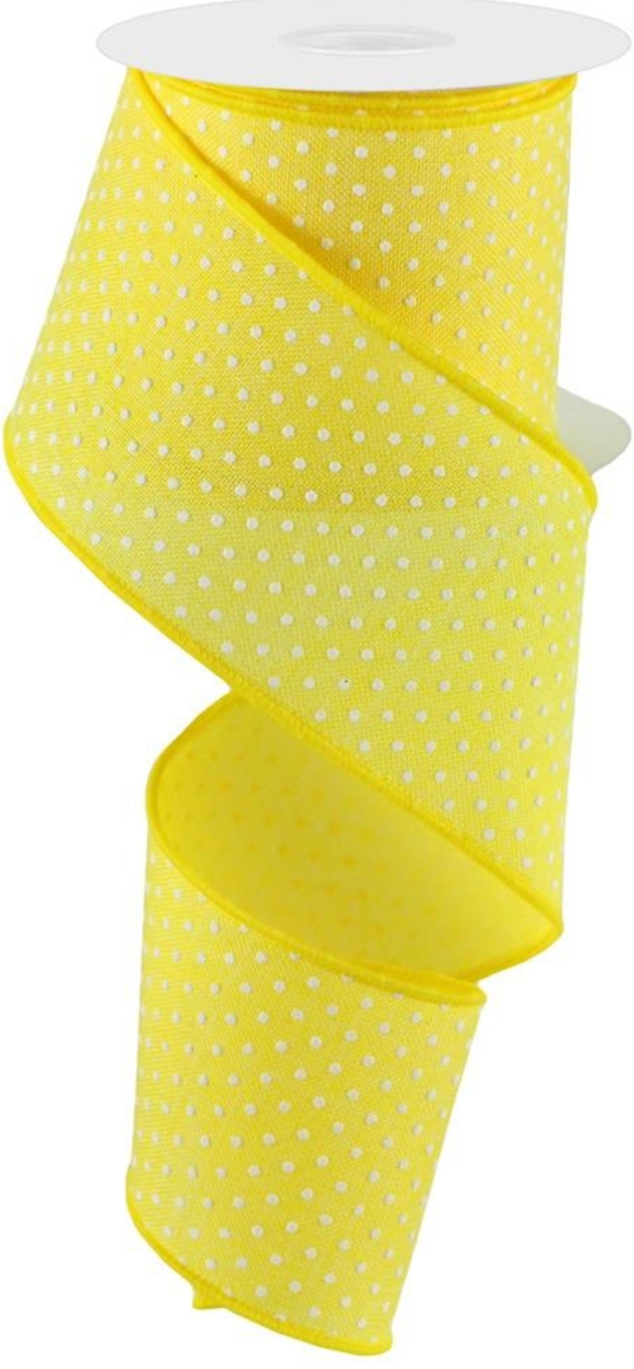 10 Yards - 2.5" Wired Yellow and White Swiss Dot Ribbon