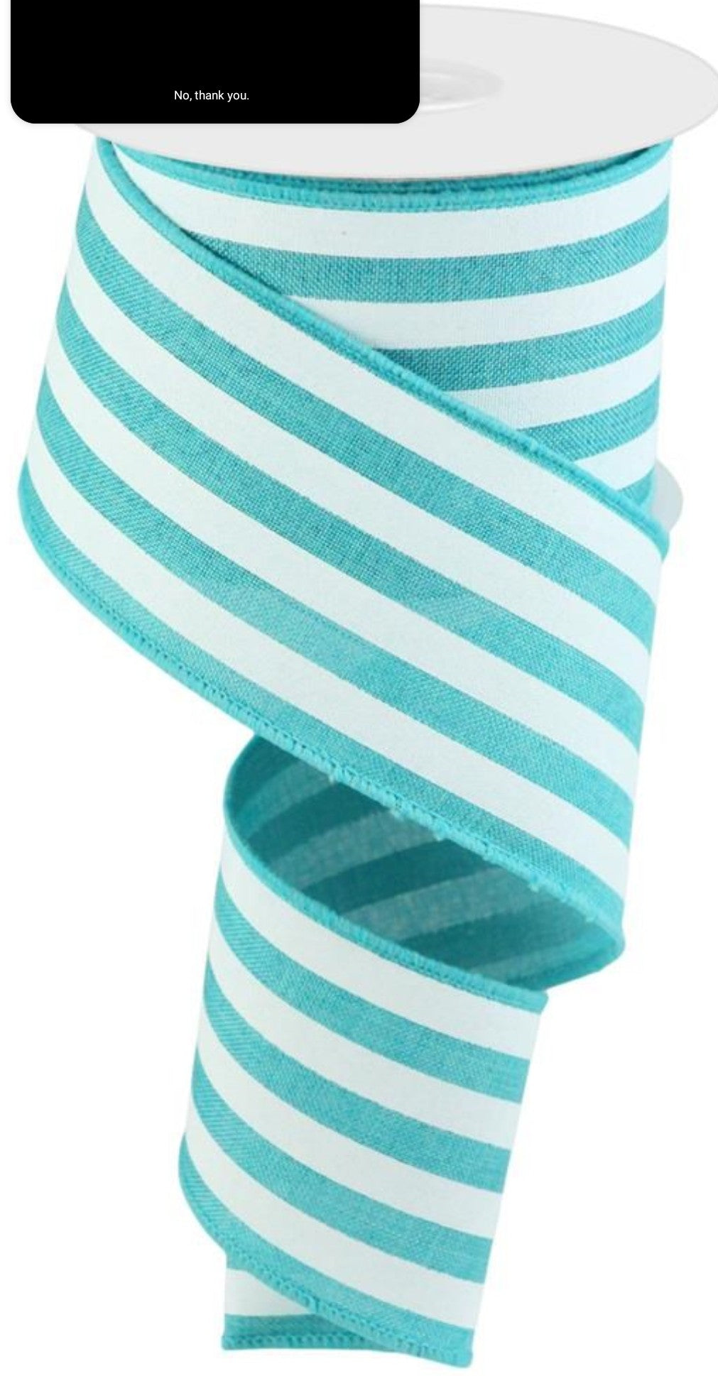 10 Yards - 2.5” Wired Turquoise Blue and White Stripe Ribbon