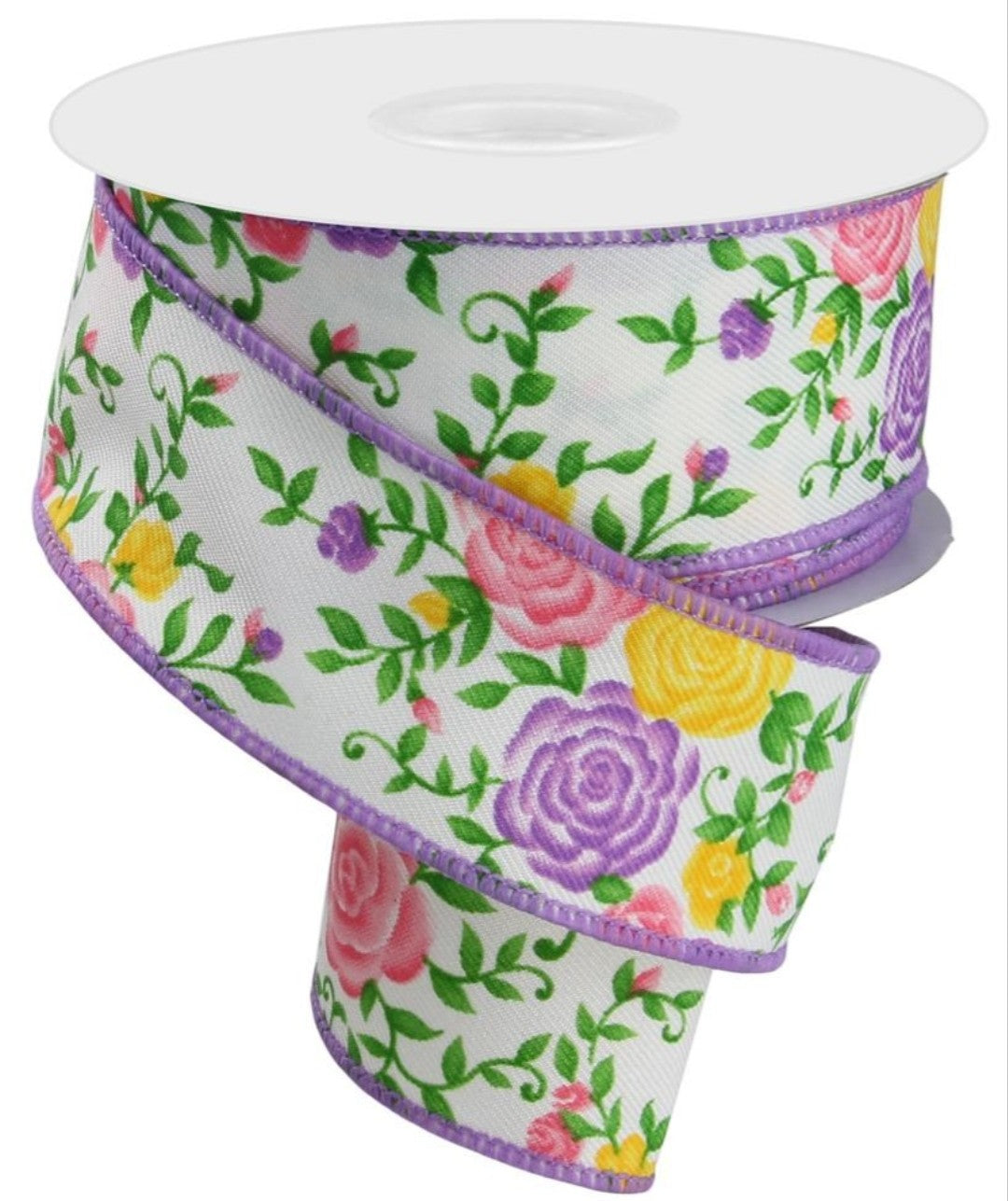 10 Yards - 1.5" Wired Spring Rose Floral Ribbon