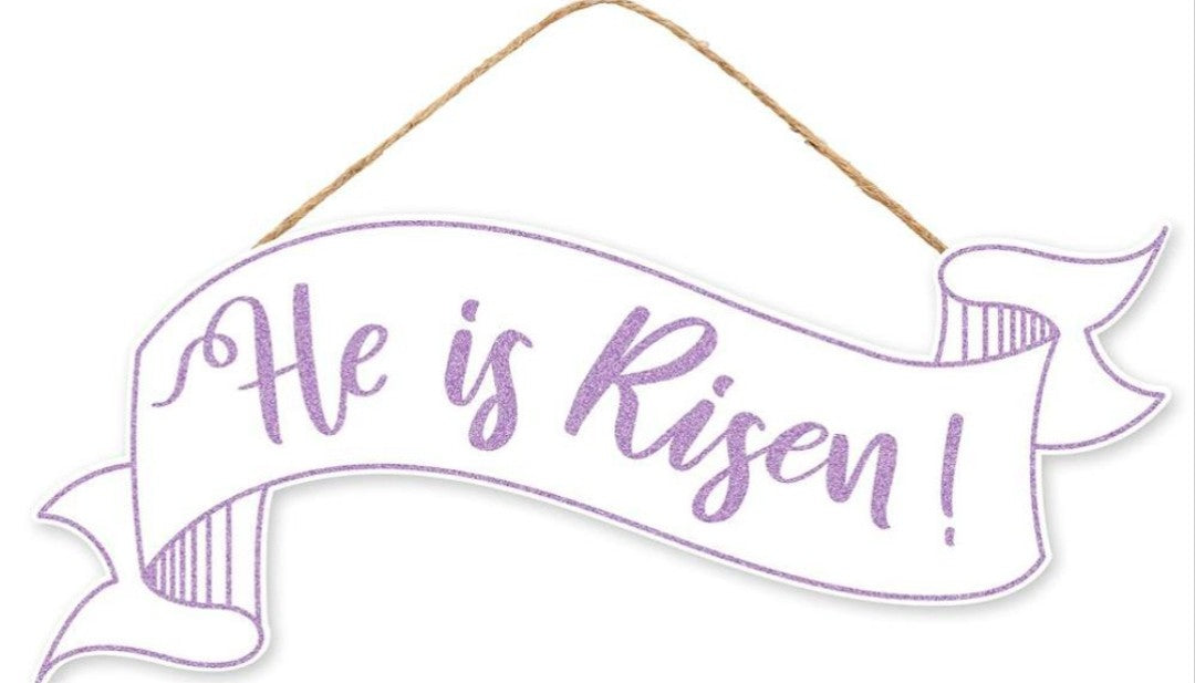 15"x6.25" Glittery Purple and White He is Risen Banner Wreath Sign