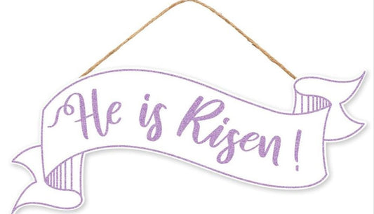 15"x6.25" Glittery Purple and White He is Risen Banner Wreath Sign