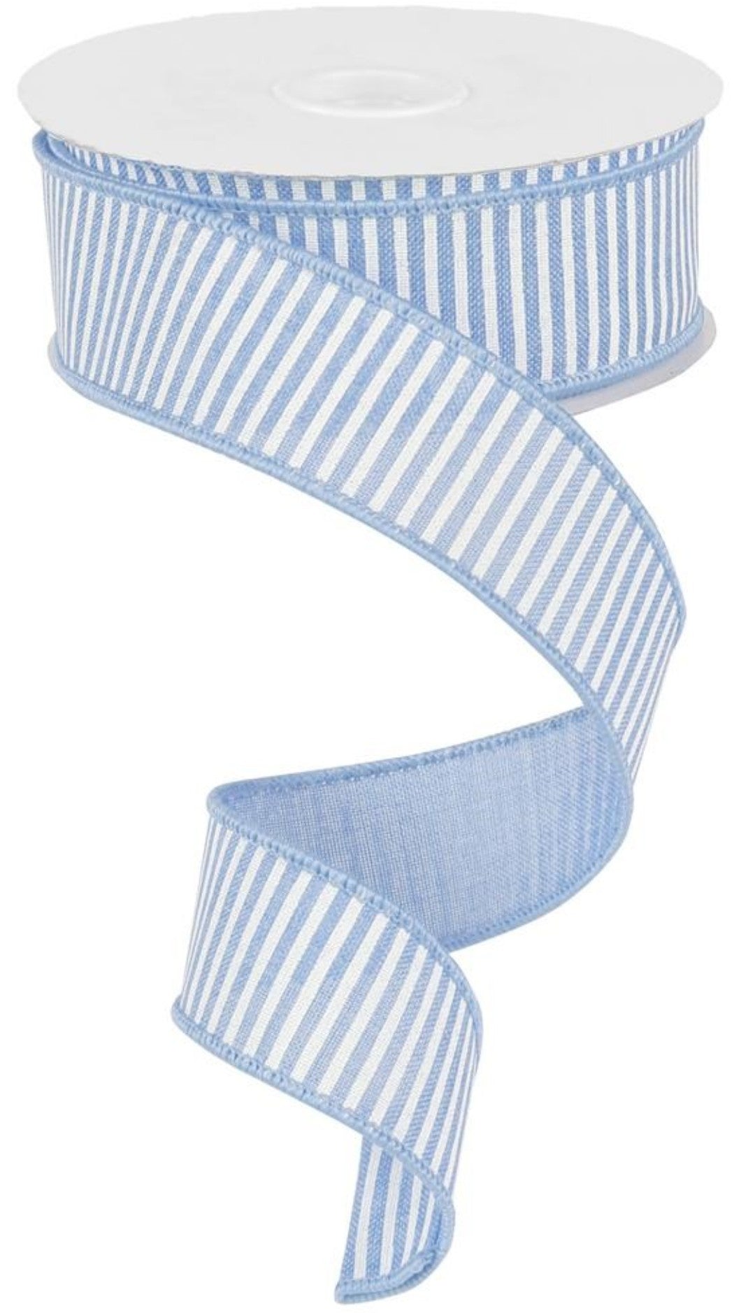 10 Yards - 1.5" Wired Baby Blue and White Stripe Ribbon