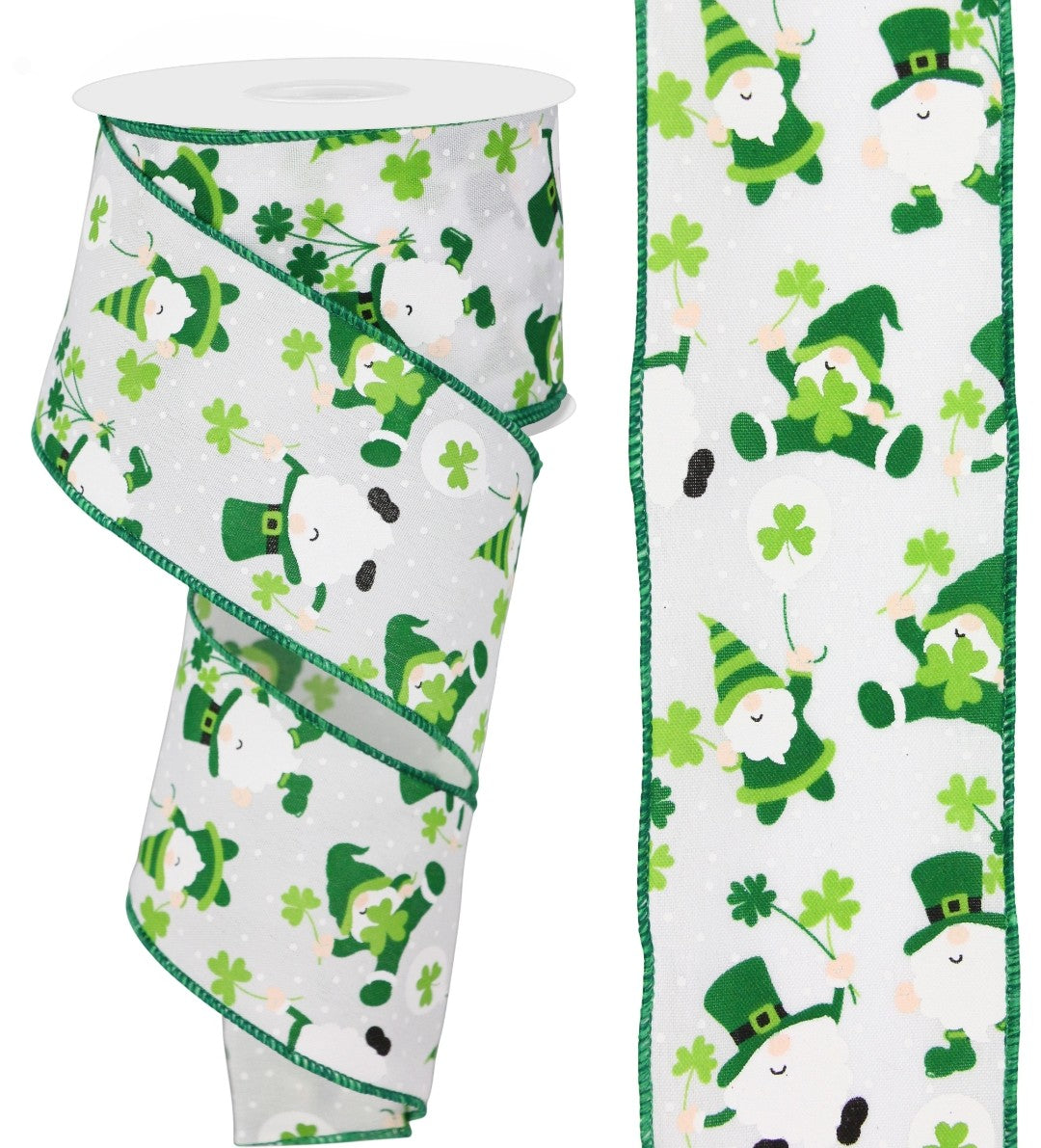 10 Yards - 2.5" Wired St Patrick's Day Shamrock Gnome Ribbon