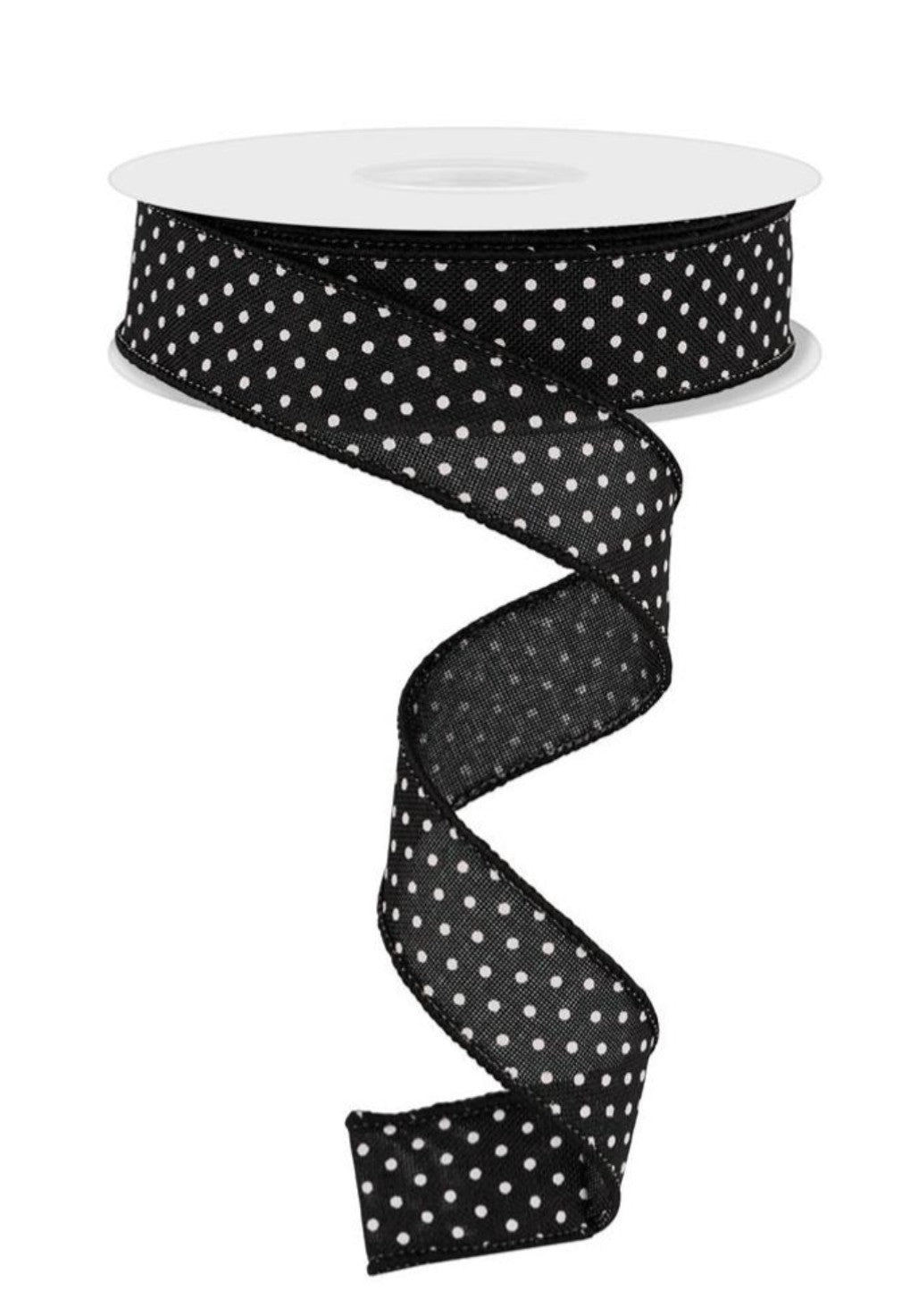 10 Yards - 7/8" Wired Black and White Swiss Dot Ribbon