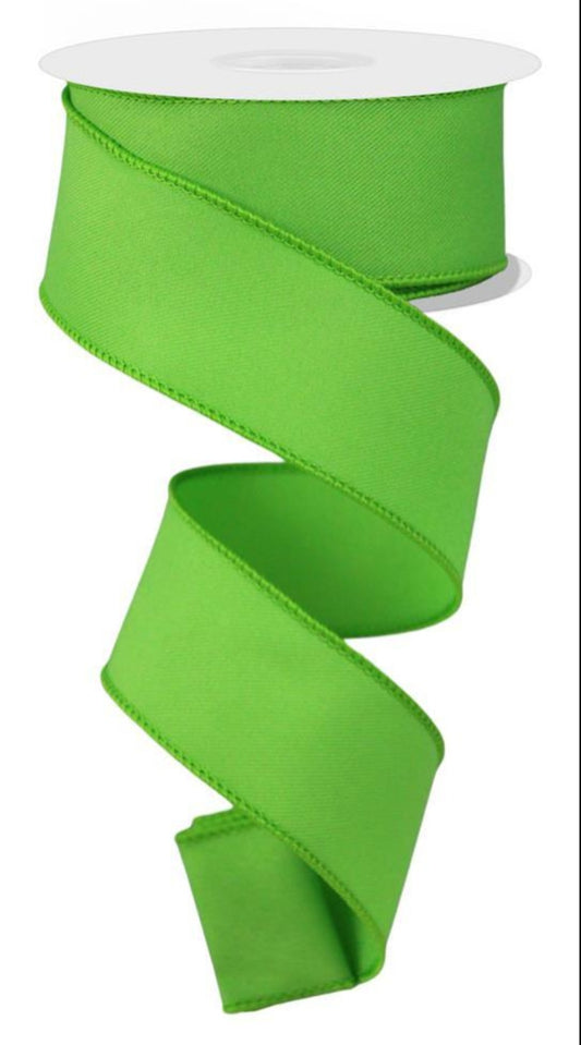 10 Yards - 1.5" Wired Solid Lime Green Ribbon