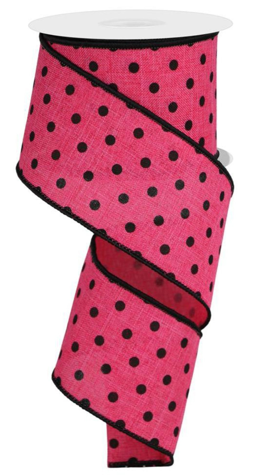 10 Yards - 2.5" Wired Hot Pink and Black Polka Dot Ribbon