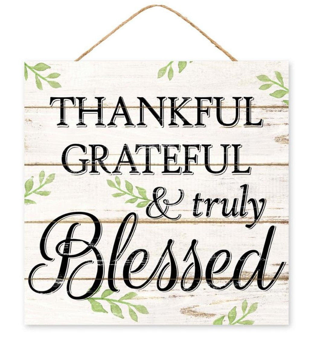 12" Square Thankful, Grateful, and Truly Blessed Wreath Sign