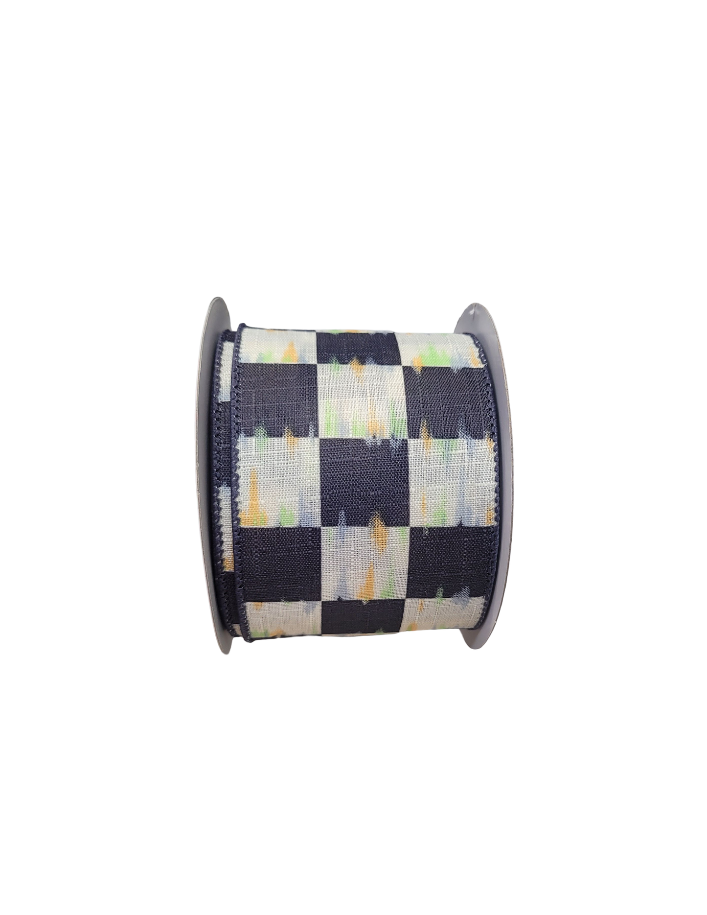 10 Yards - 2.5" Wired Black and Cream Large Check Ribbon