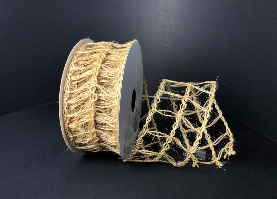 10 Yards - 1.5" Wired Natural Open Weave Ribbon