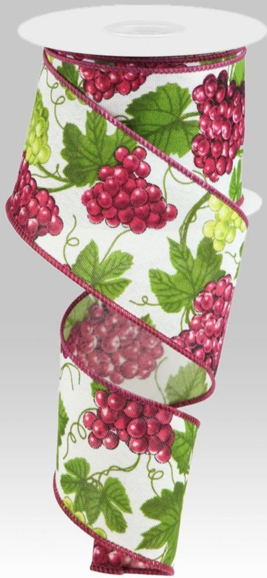 10 Yards - 2.5" Wired White Background Grape Ribbon