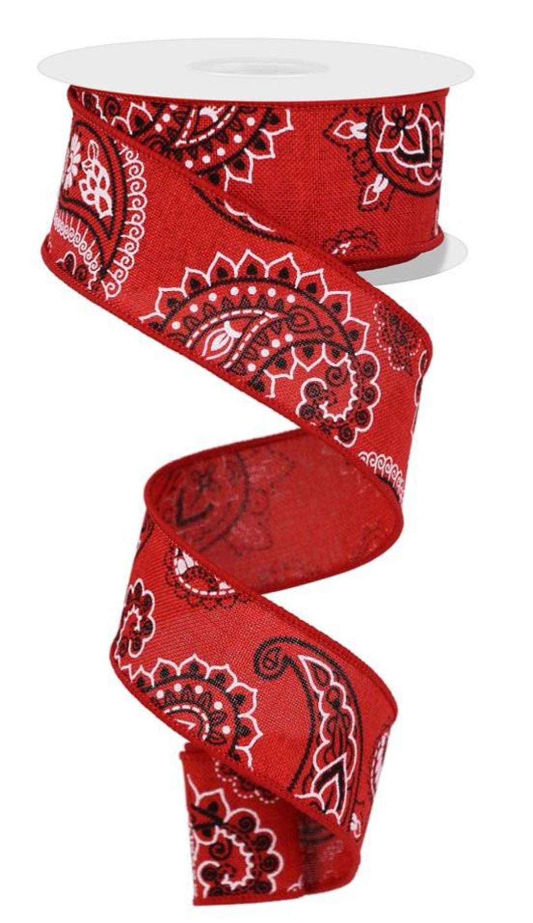 10 Yards - 1.5" Wired Red Bandana Ribbon