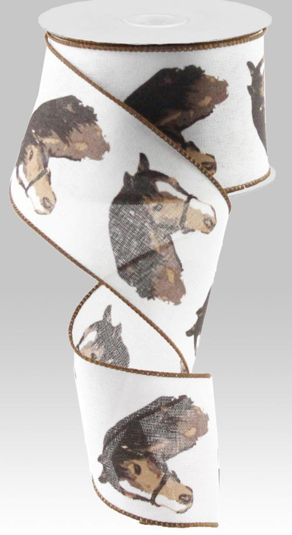 10 Yards - 2.5" Wired White Background Horse Ribbon