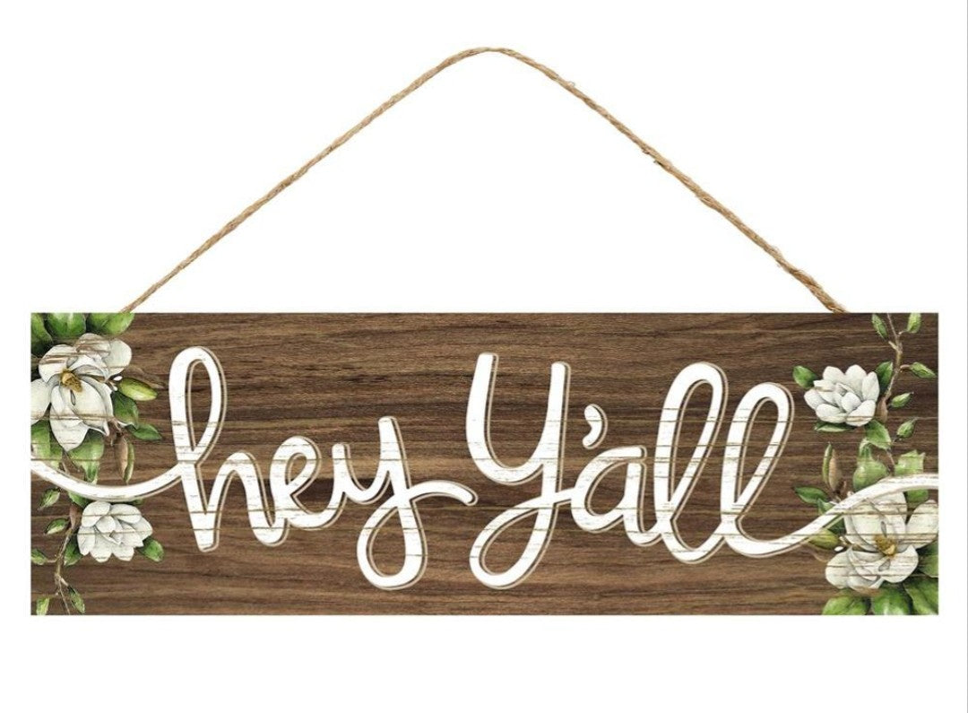 15"x5" Hey Y'all Magnolia Wreath Sign