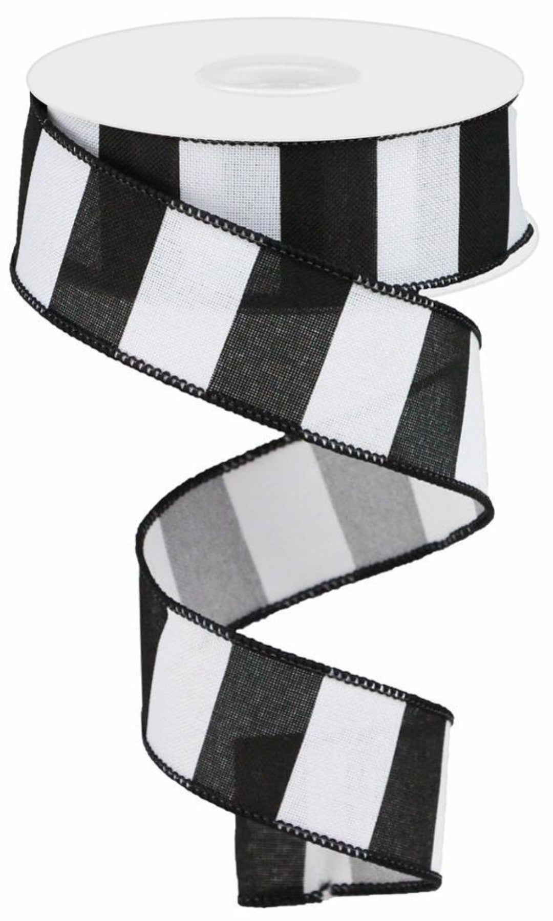 10 Yards - 1.5" Wired Black and White Stripe Ribbon