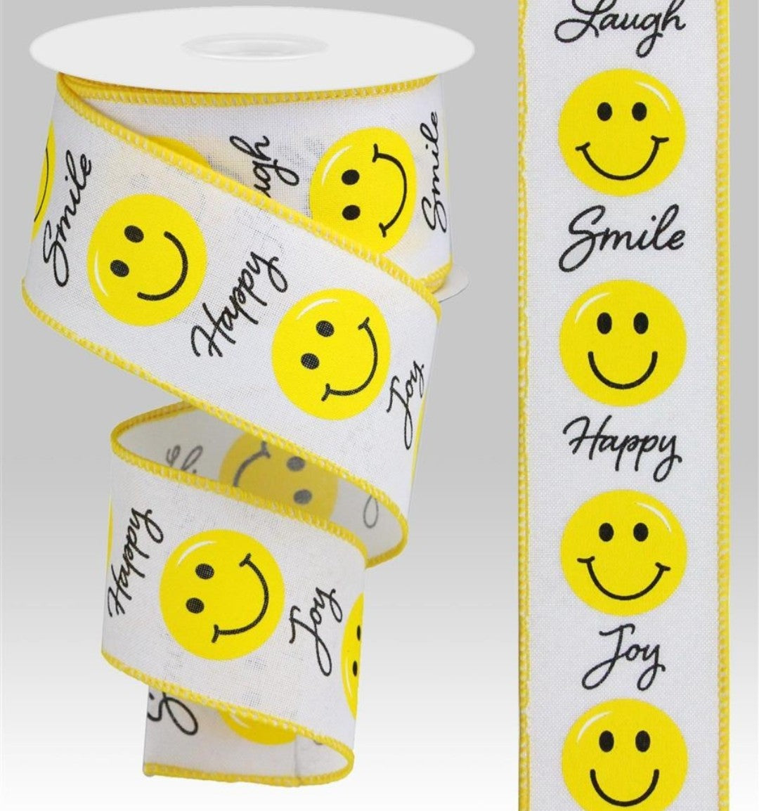 10 Yards - 2.5" Wired Smiley Face Ribbon