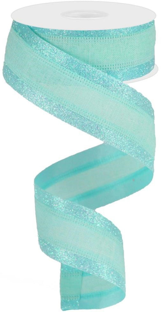 10 Yards - 1.5" Wired Ice Blue Ribbon with Glitter Edges