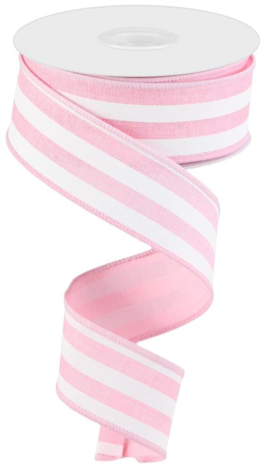 10 Yards - 1.5" Wired Pink and White Stripe Ribbon