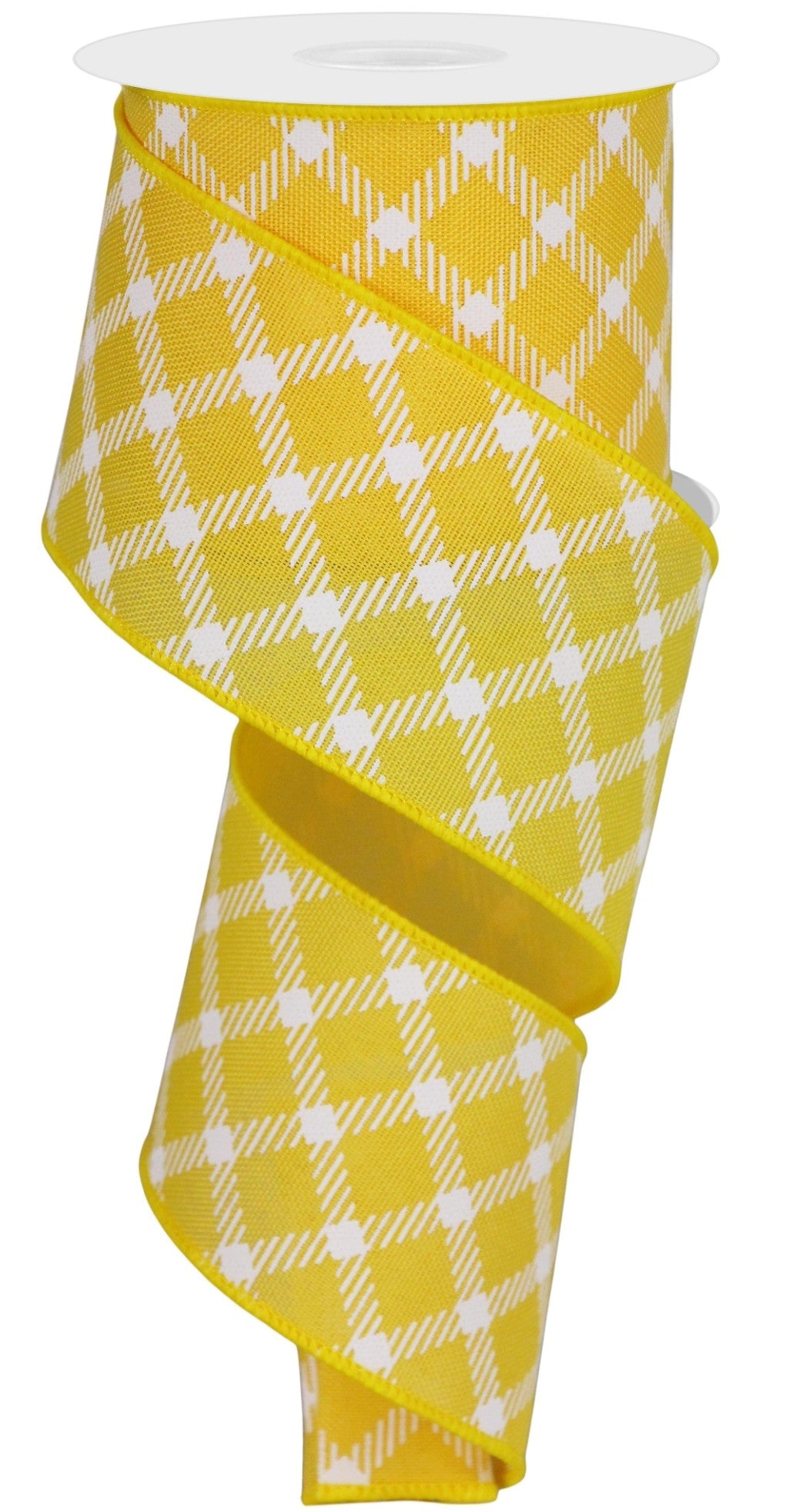 10 Yards - 2.5" Wired Yellow and White Cross Plaid Ribbon