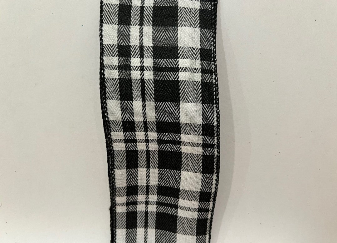 10 Yards - 2.5" Wired Black and White Check Ribbon