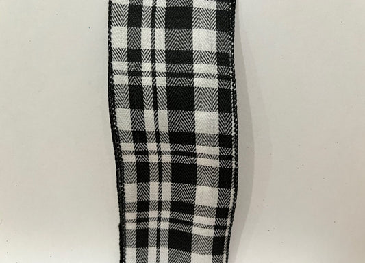 10 Yards - 2.5" Wired Black and White Check Ribbon