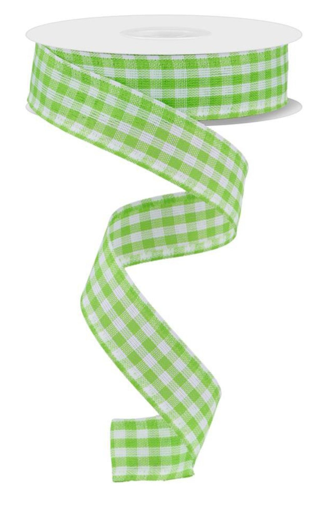 10 Yards - 7/8" Wired Lime Green and White Gingham Check Ribbon