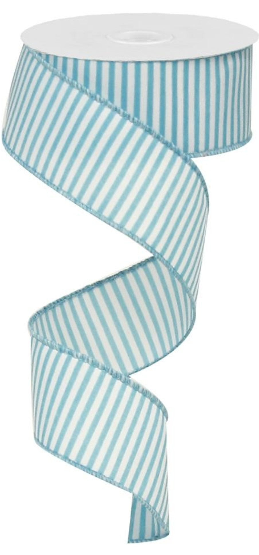 10 Yards - 1.5" Wired Blue and White Stripe Ribbon