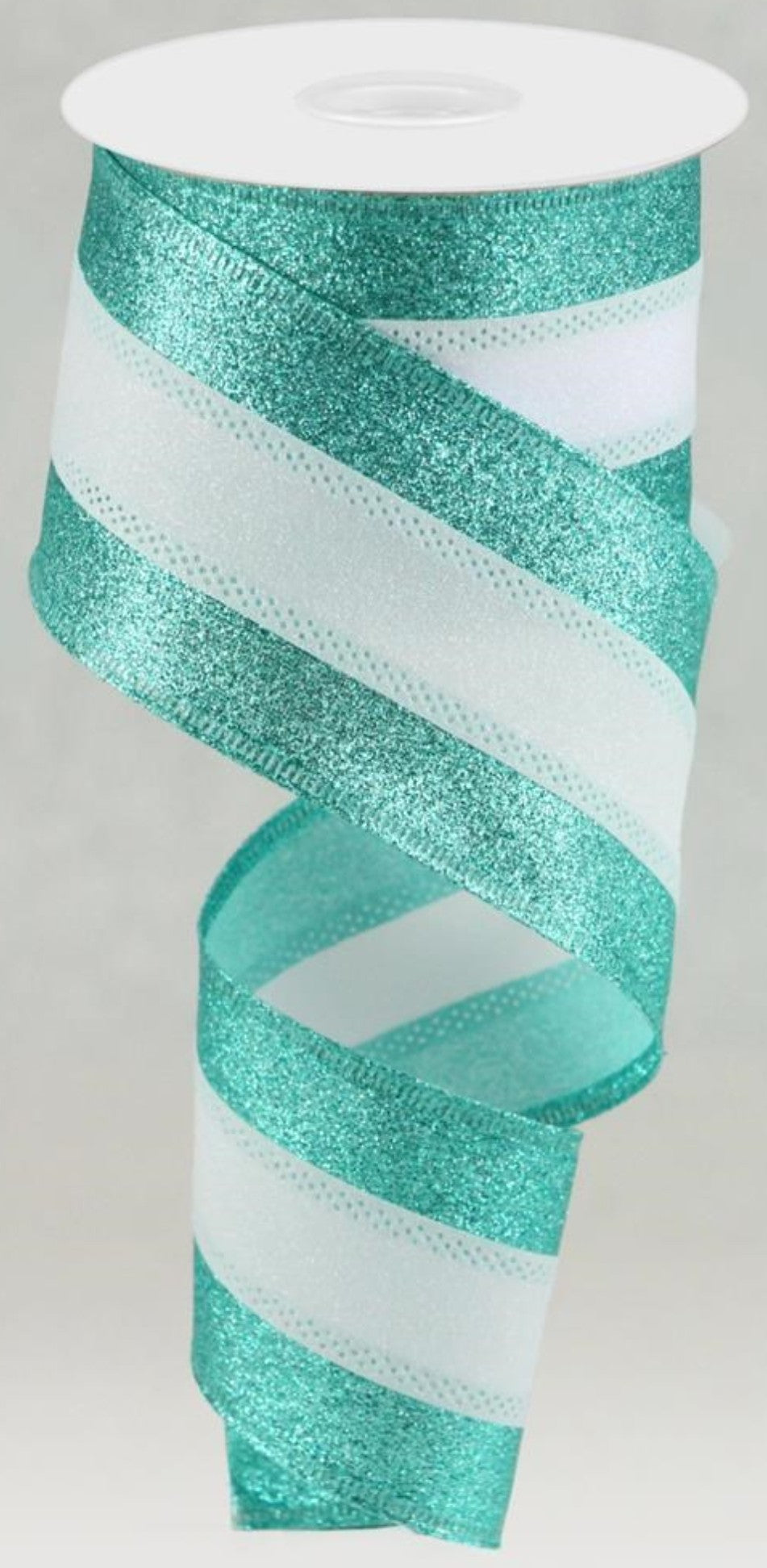 10 Yards - 2.5" Wired Ice Blue and White Heavy Glitter Stripe Ribbon