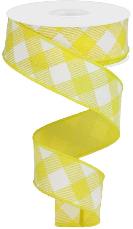 10 Yards - 1.5" Wired Yellow and White Cross Plaid Ribbon