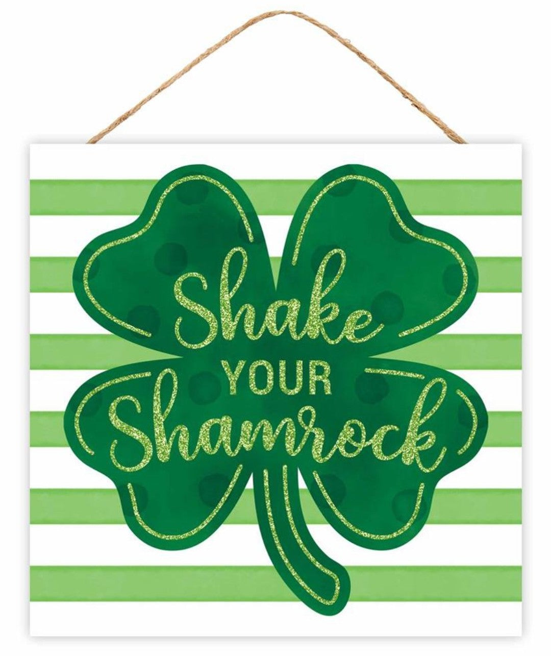 10" Square Shake Your Shamrock St Patrick's Day Wreath Sign with Glitter Accent