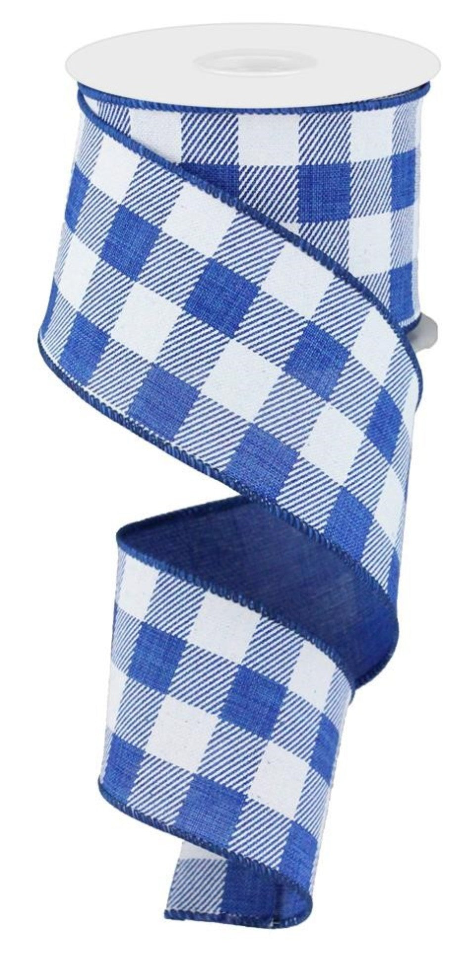 10 Yards - 2.5" Wired Royal Blue and White Check Ribbon