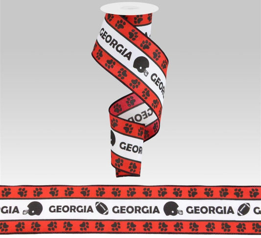 10 Yards - 2.5" Wired Georgia Football Ribbon