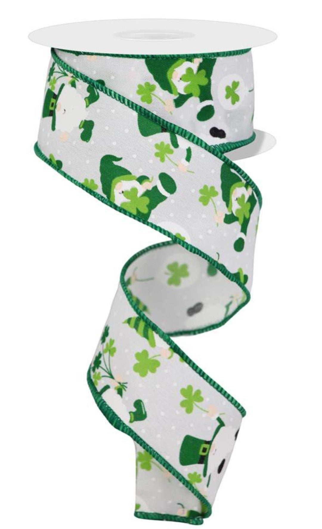 10 Yards - 1.5" Wired St Patrick's Day Leprechaun Shamrock Ribbon