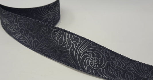 10 Yards - 1.5" Wired Black Floral Embossed Ribbon