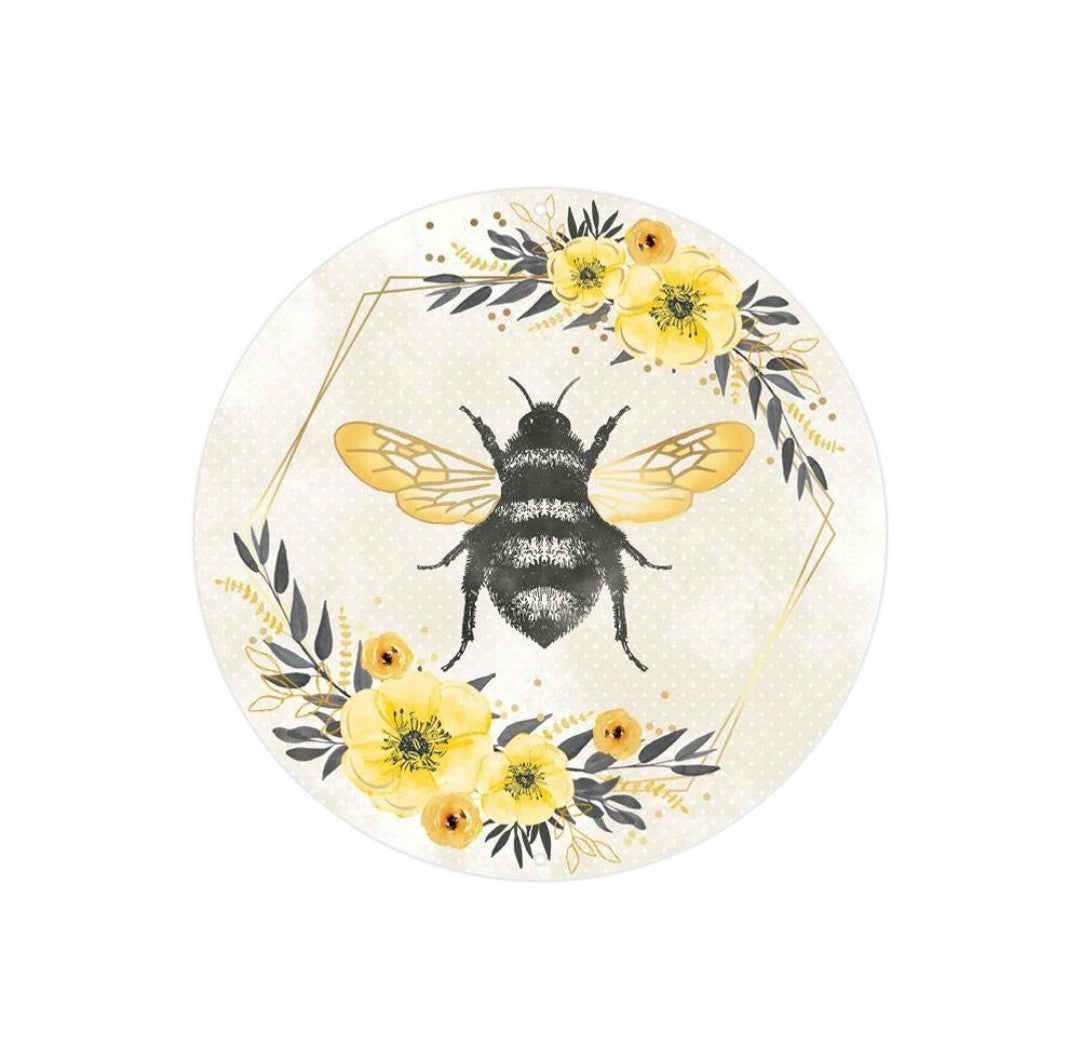 10” Round Metal Bumblebee Wreath Sign