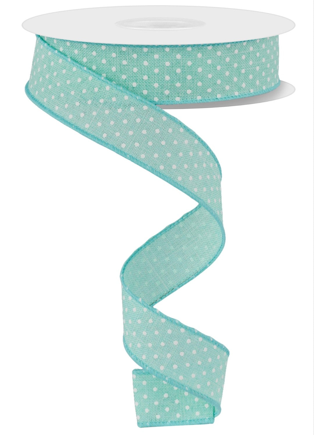 10 Yards - 7/8" Wired Mint Green and White Swiss Dot Ribbon