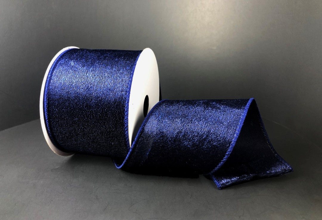 2.5" Wired Navy Blue Velvet Ribbon