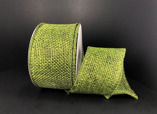 10 Yards - 2.5" Wired Moss Green Faux Burlap Ribbon