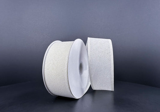 10 Yards - 1.5" Wired Cream Glitter Ribbon