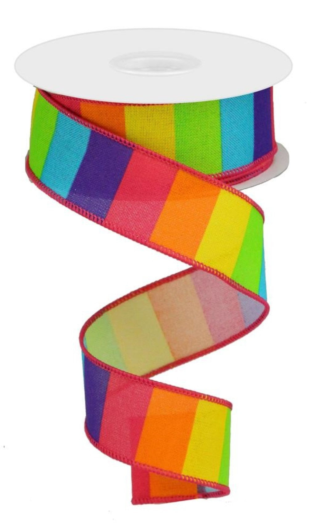 10 Yards - 1.5" Wired Rainbow Stripe Ribbon