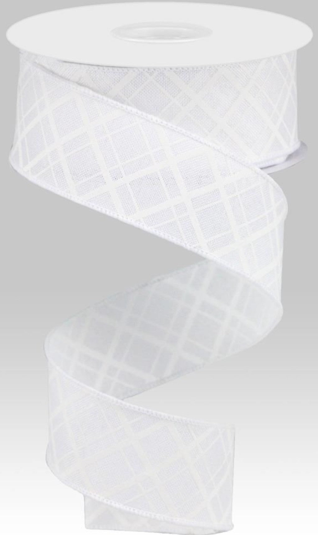 10 Yards - 1.5" Wired White on White Cross Plaid Ribbon