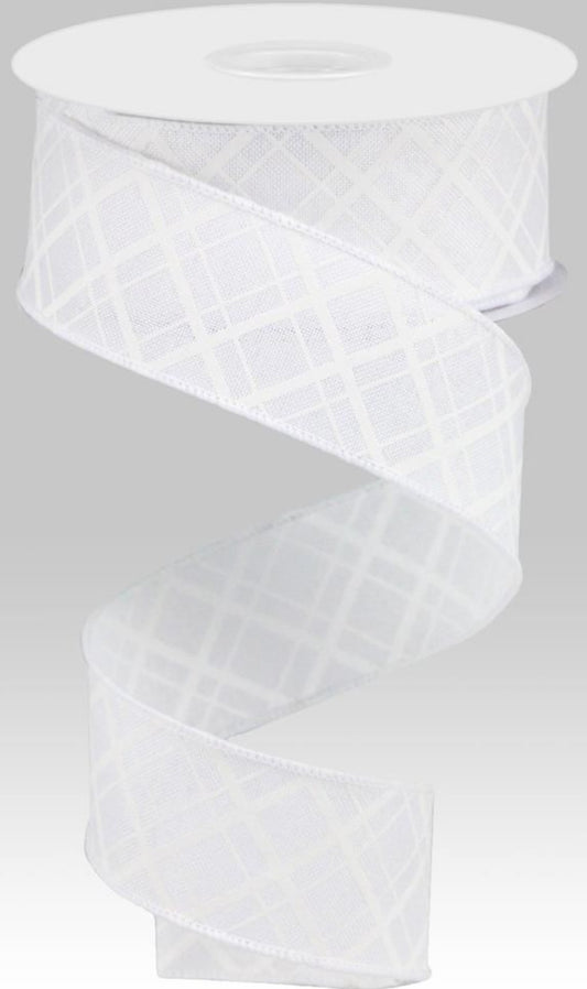 10 Yards - 1.5" Wired White on White Cross Plaid Ribbon