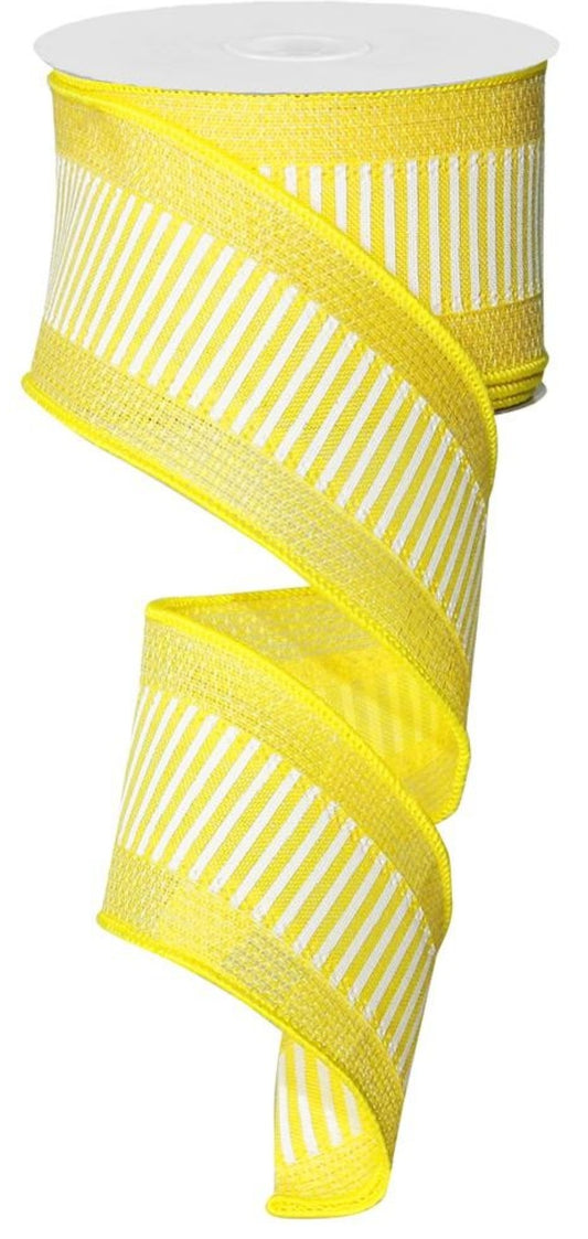 10 Yards - 2.5" Wired Yellow and White Stripe Ribbon with Yellow Edging