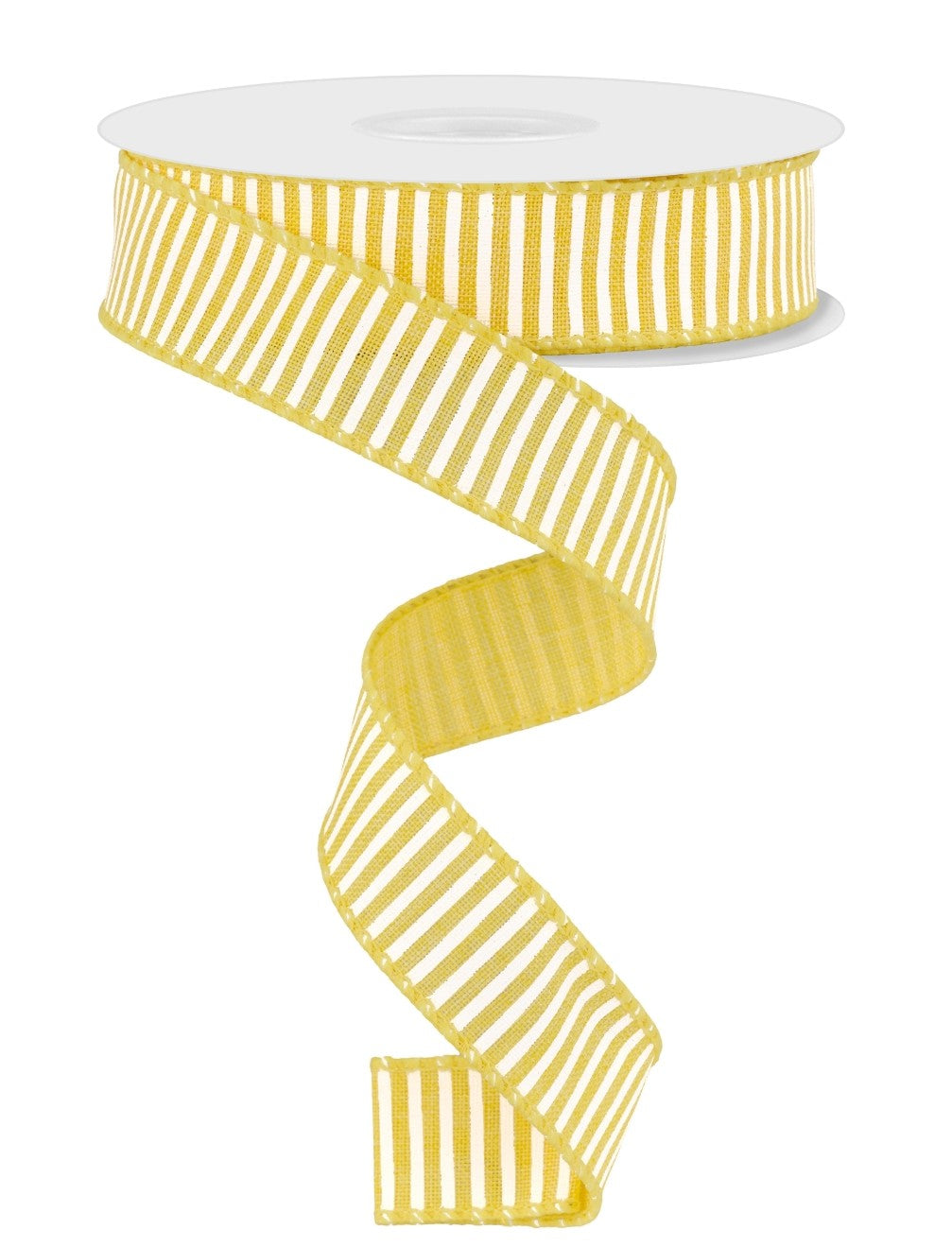 10 Yards - 7/8" Wired Yellow and White Stripe Ribbon