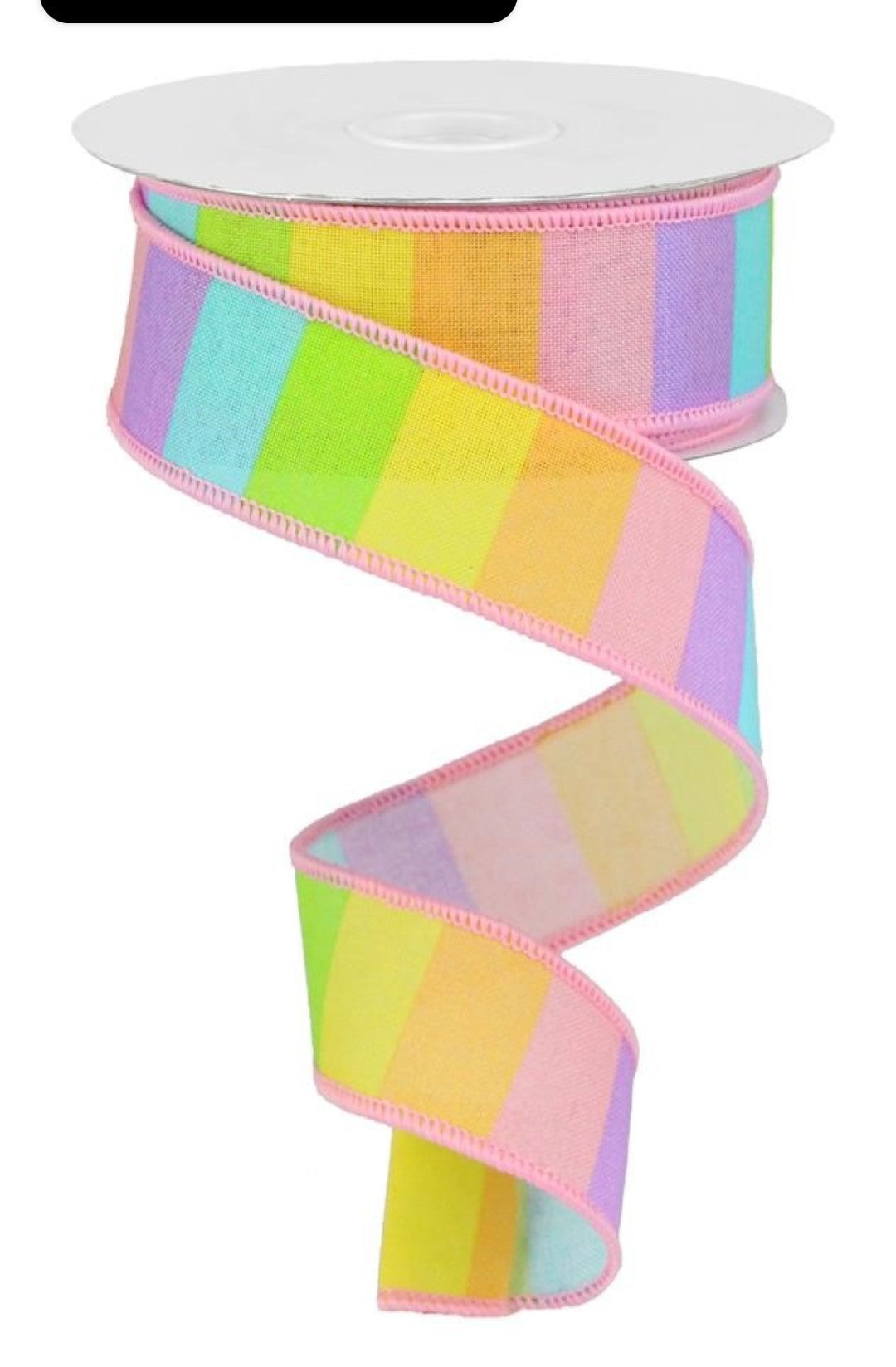 10 Yards - 1.5" Wired Colorful Rainbow Stripe Ribbon