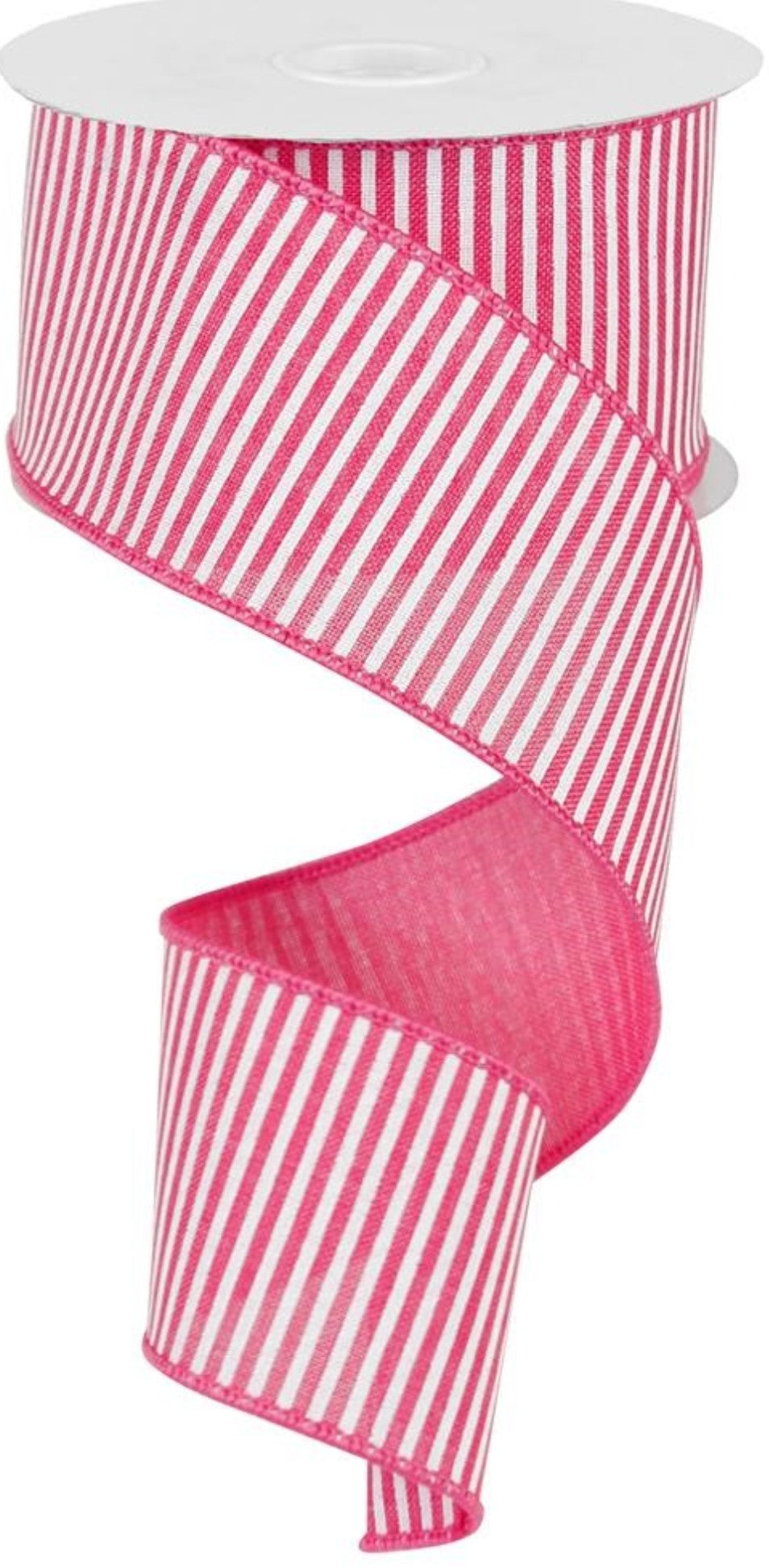 10 Yards - 2.5" Wired Hot Pink and White Stripe Ribbon